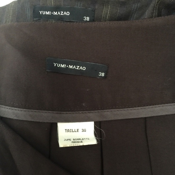 Yumi Mazao 2 pc Skirt Suit Set Blazer Brown Stripe - Picture 4 of 8